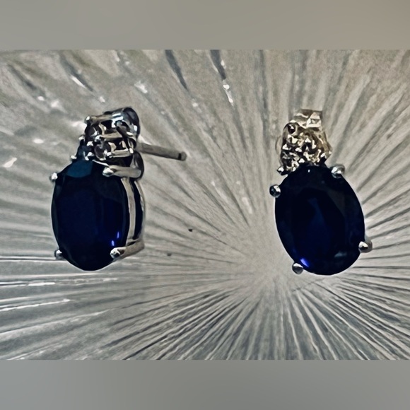 Elegant Sterling Silver with Blue Sapphire and Diamond like Gem Earrings Shining - Picture 11 of 17